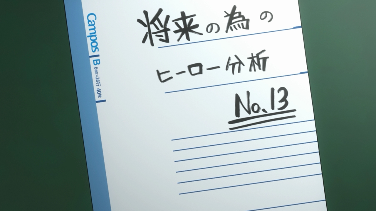 アニメ1期のエンディングで描かれる緑谷出久の「将来の為のヒーロー分析」ノートに書かれている言葉は？